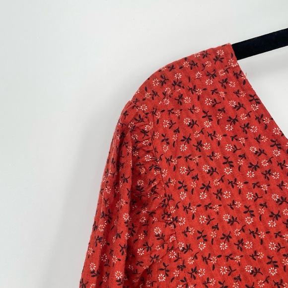 Madewell Womens V-Neck Puff Long Sleeve Peplum Cottage Core Orange Top Small - Picture 12 of 12